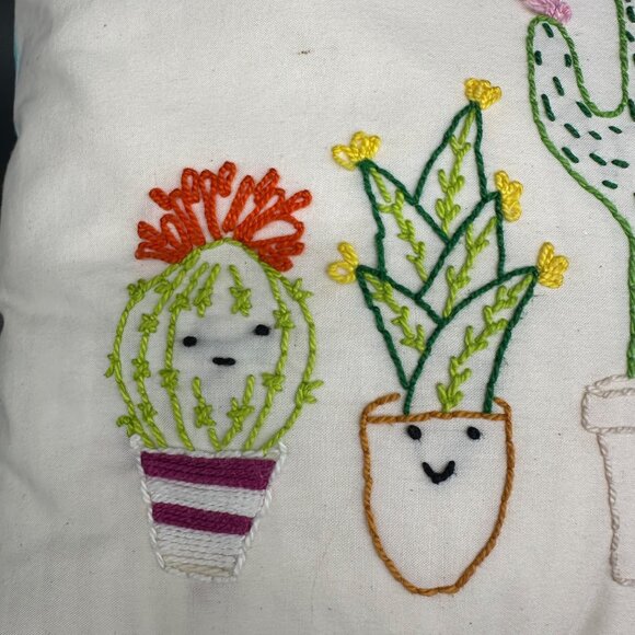 Handmade Embroidered Cactus Throw Pillow Kitschy Anthropomorphic Decorative - Picture 4 of 11